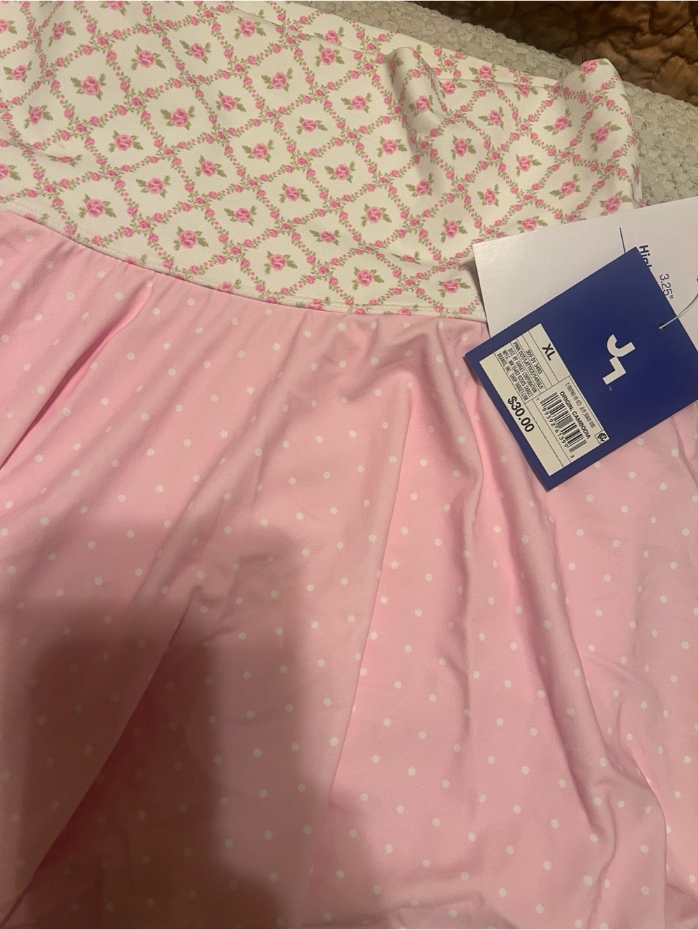 JoyLab Pink Polka Dot Mini Skirt with Patterned Waistband. NWT XL - Picture 2 of 3